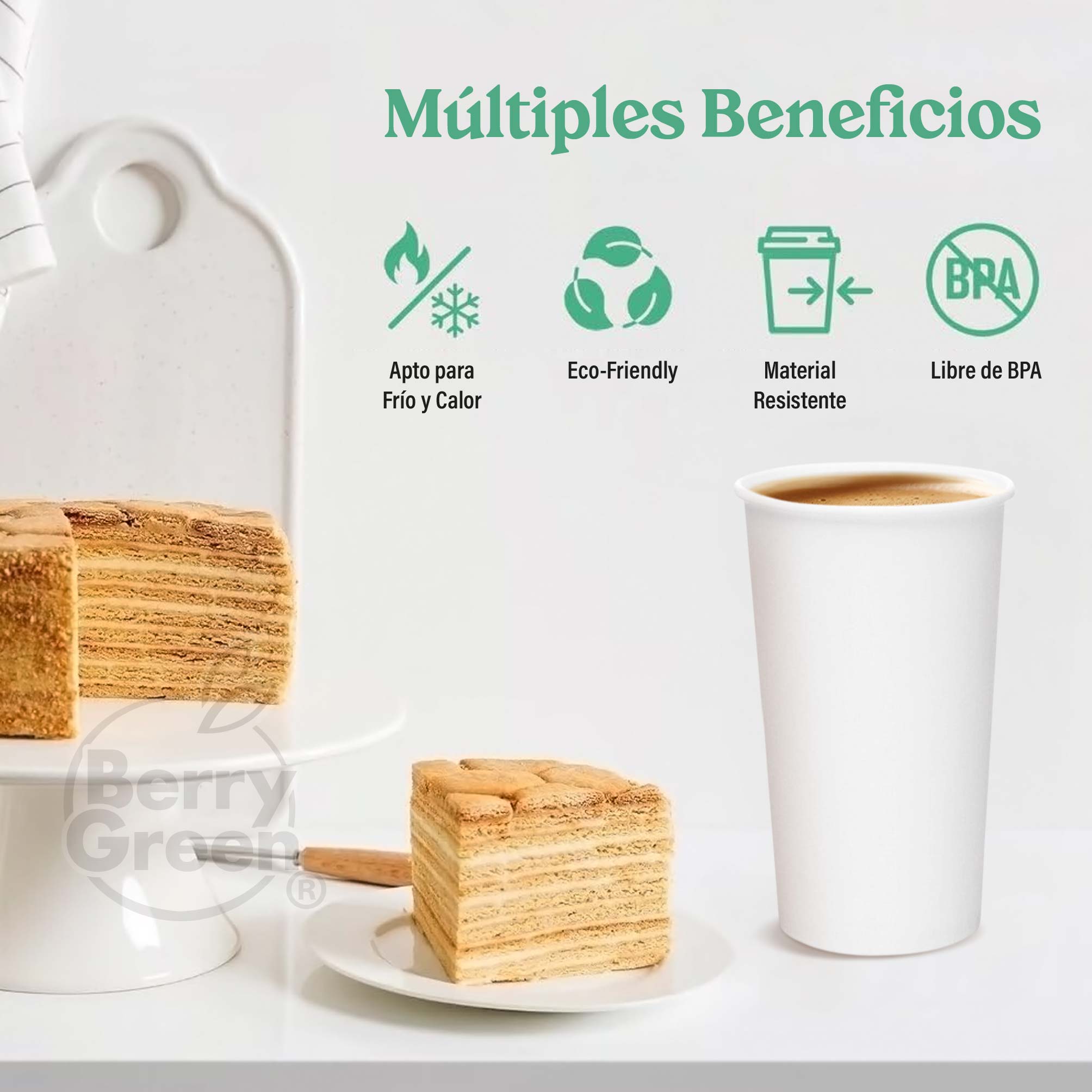 Foto 4 | Berry Green Vasos Blancos Para Café, Paquete De 120 Vasos, Resistentes, Perfectaos Para Cafe, Te Y Todo Tipo De