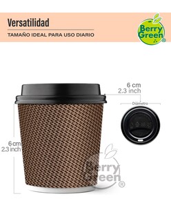 Foto 1 | Berry Green Vasos Corrugados Para Café Con Tapa 4 Oz (118 Ml) Paquete De 60 Vasos Y 60 Tapas Resistentes Ecológicos