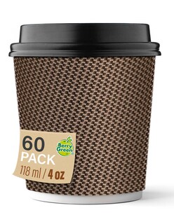 Foto 2 | Berry Green Vasos Corrugados Para Café Con Tapa 4 Oz (118 Ml) Paquete De 60 Vasos Y 60 Tapas Resistentes Ecológicos
