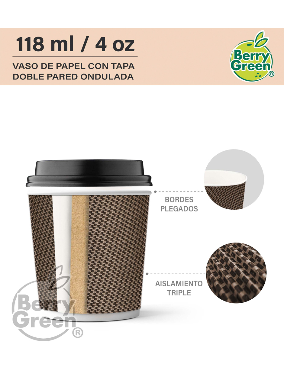 Foto 4 pulgar | Berry Green Vasos Corrugados Para Café Con Tapa 4 Oz (118 Ml) Paquete De 60 Vasos Y 60 Tapas Resistentes Ecológicos