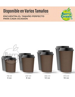 Foto 5 | Berry Green Vasos Corrugados Para Café Con Tapa 4 Oz (118 Ml) Paquete De 60 Vasos Y 60 Tapas Resistentes Ecológicos