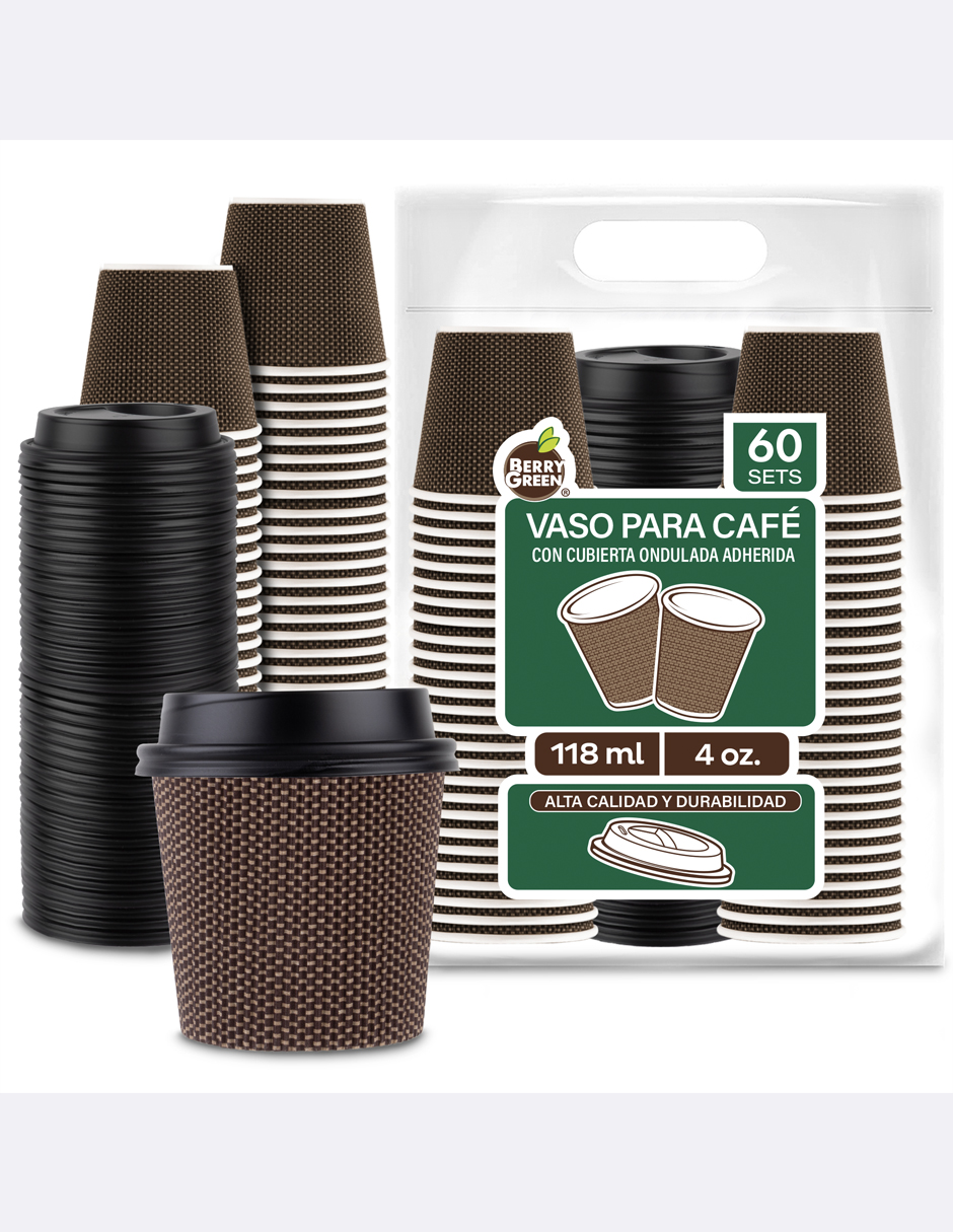 Foto 7 pulgar | Berry Green Vasos Corrugados Para Café Con Tapa 4 Oz (118 Ml) Paquete De 60 Vasos Y 60 Tapas Resistentes Ecológicos