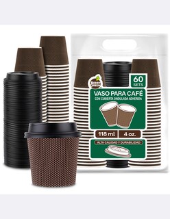 Foto 6 | Berry Green Vasos Corrugados Para Café Con Tapa 4 Oz (118 Ml) Paquete De 60 Vasos Y 60 Tapas Resistentes Ecológicos