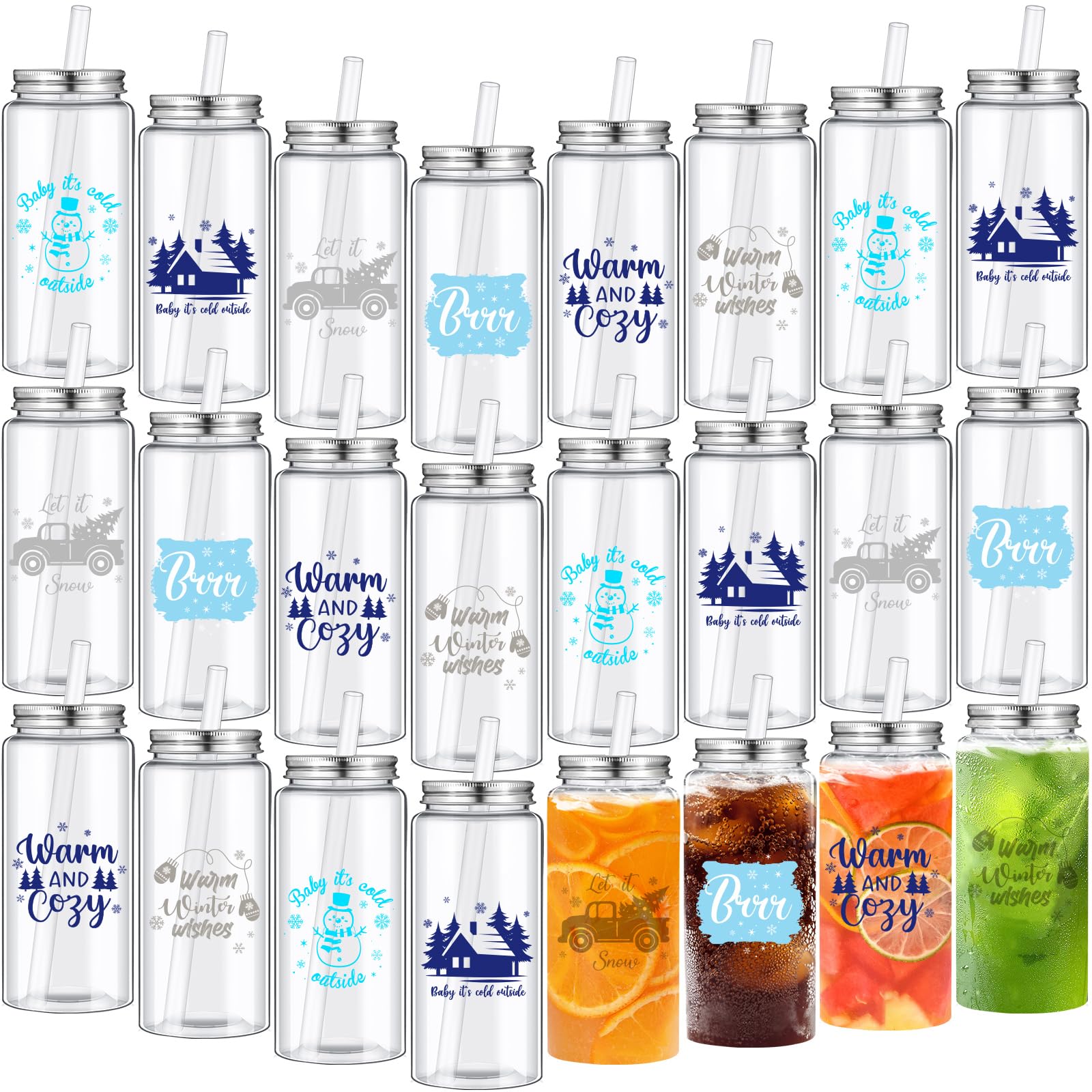 Foto 2 pulgar | Vasos Skylety Winter De Plástico Reutilizables De 400 Ml Con Tapas Y Pajitas - Venta Internacional.