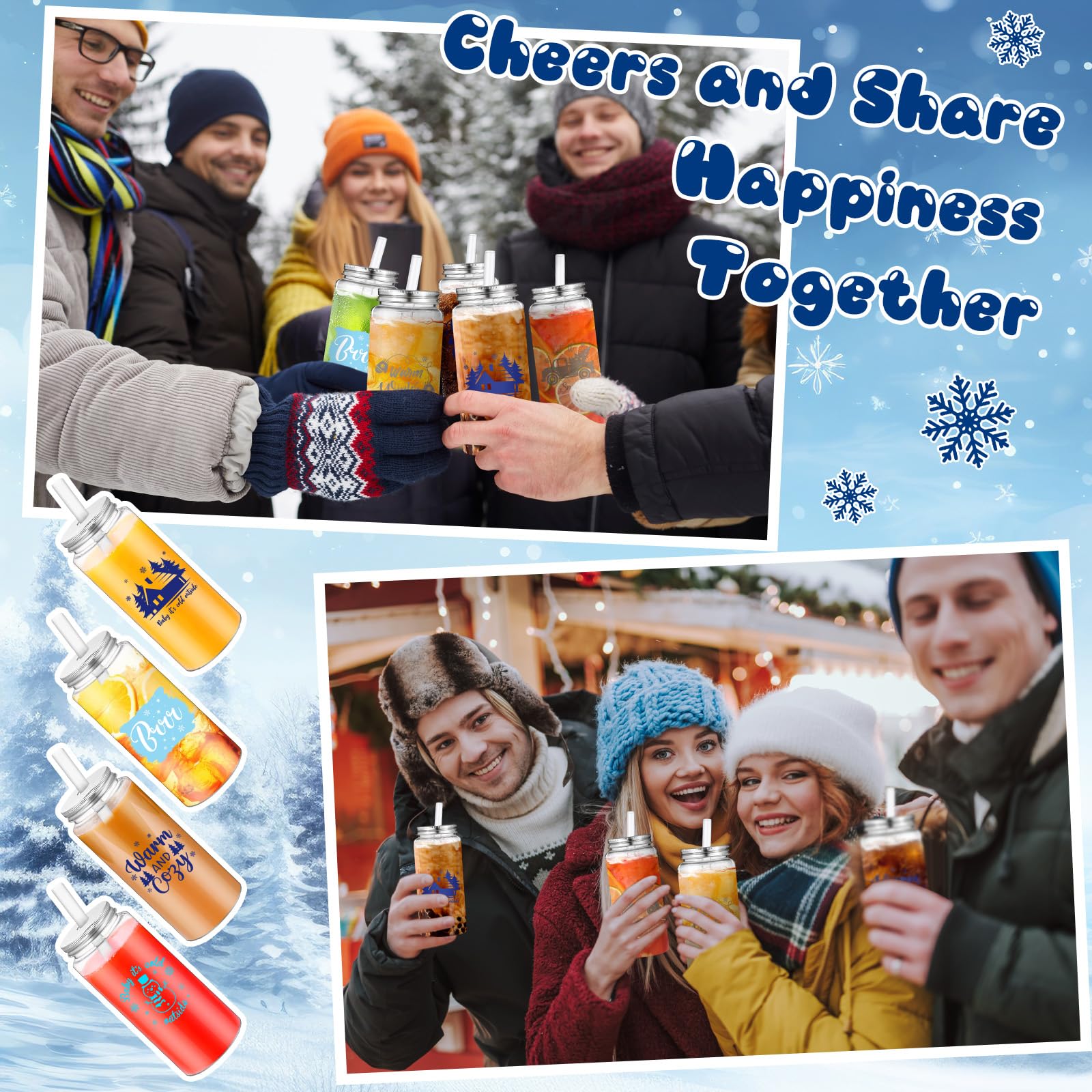 Foto 4 pulgar | Vasos Skylety Winter De Plástico Reutilizables De 400 Ml Con Tapas Y Pajitas - Venta Internacional.
