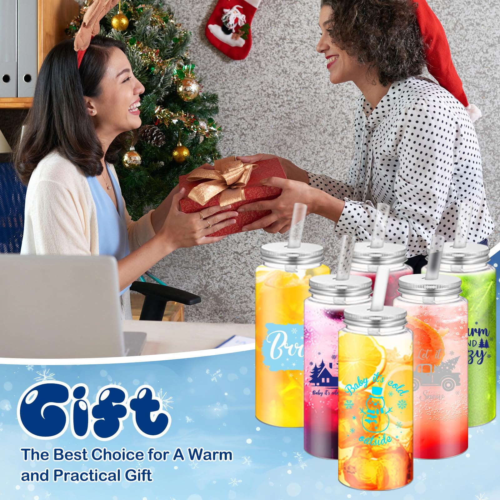 Foto 5 pulgar | Vasos Skylety Winter De Plástico Reutilizables De 400 Ml Con Tapas Y Pajitas - Venta Internacional.
