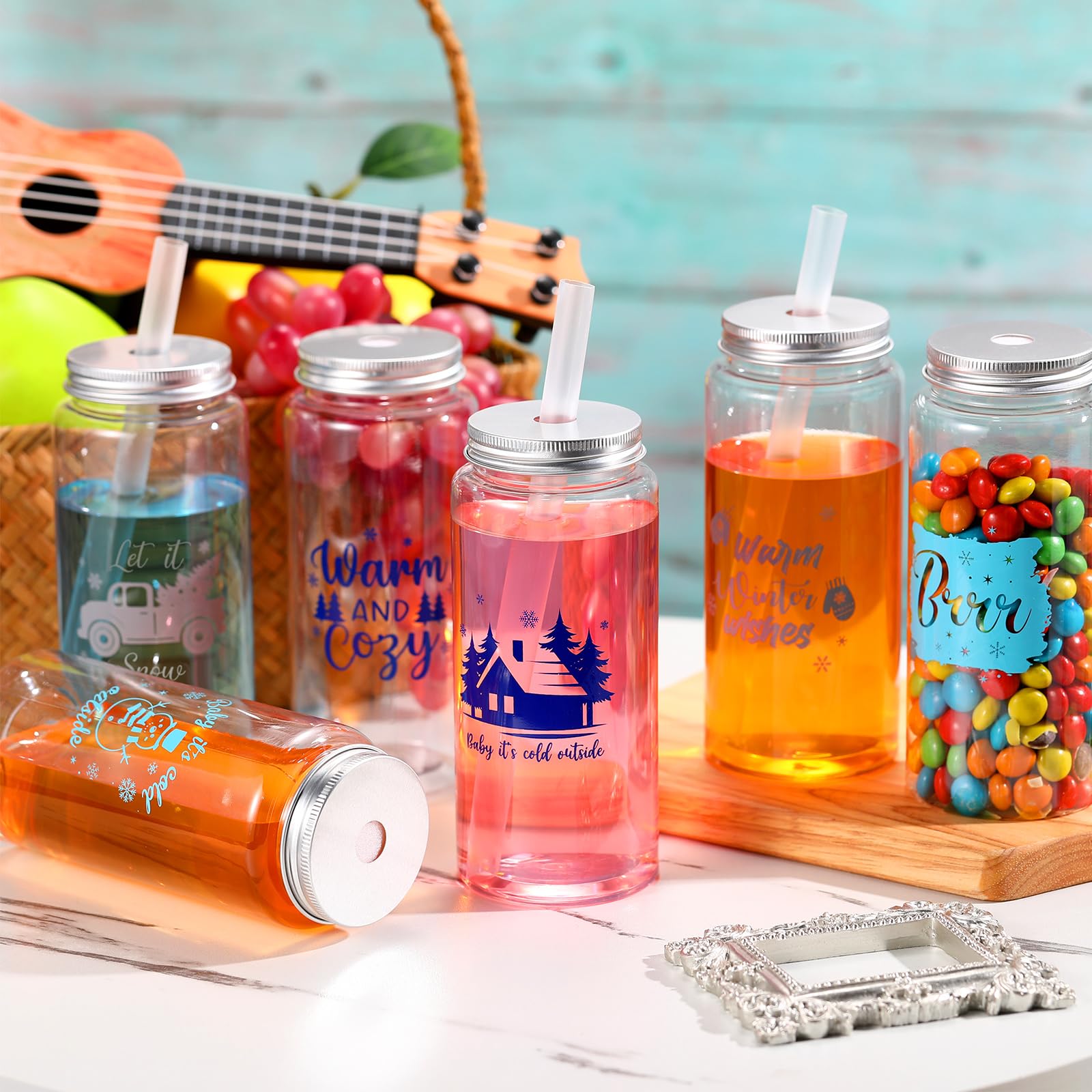 Foto 8 pulgar | Vasos Skylety Winter De Plástico Reutilizables De 400 Ml Con Tapas Y Pajitas - Venta Internacional.