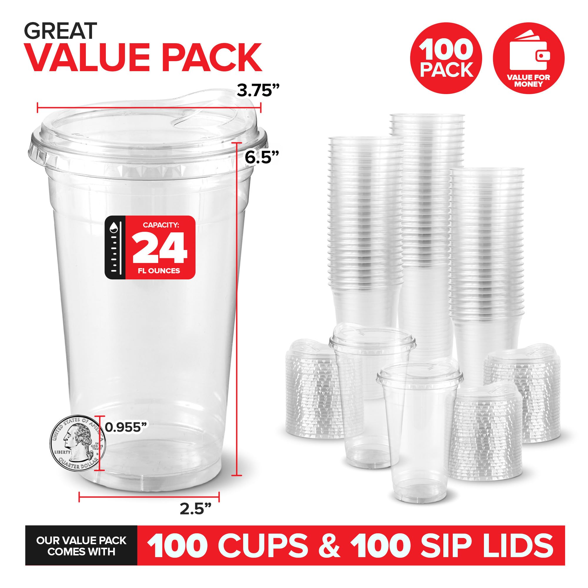 Foto 3 pulgar | Vasos De Plástico Stock Your Home De 24 Onzas Con Tapas, 100 Unidades - Venta Internacional.