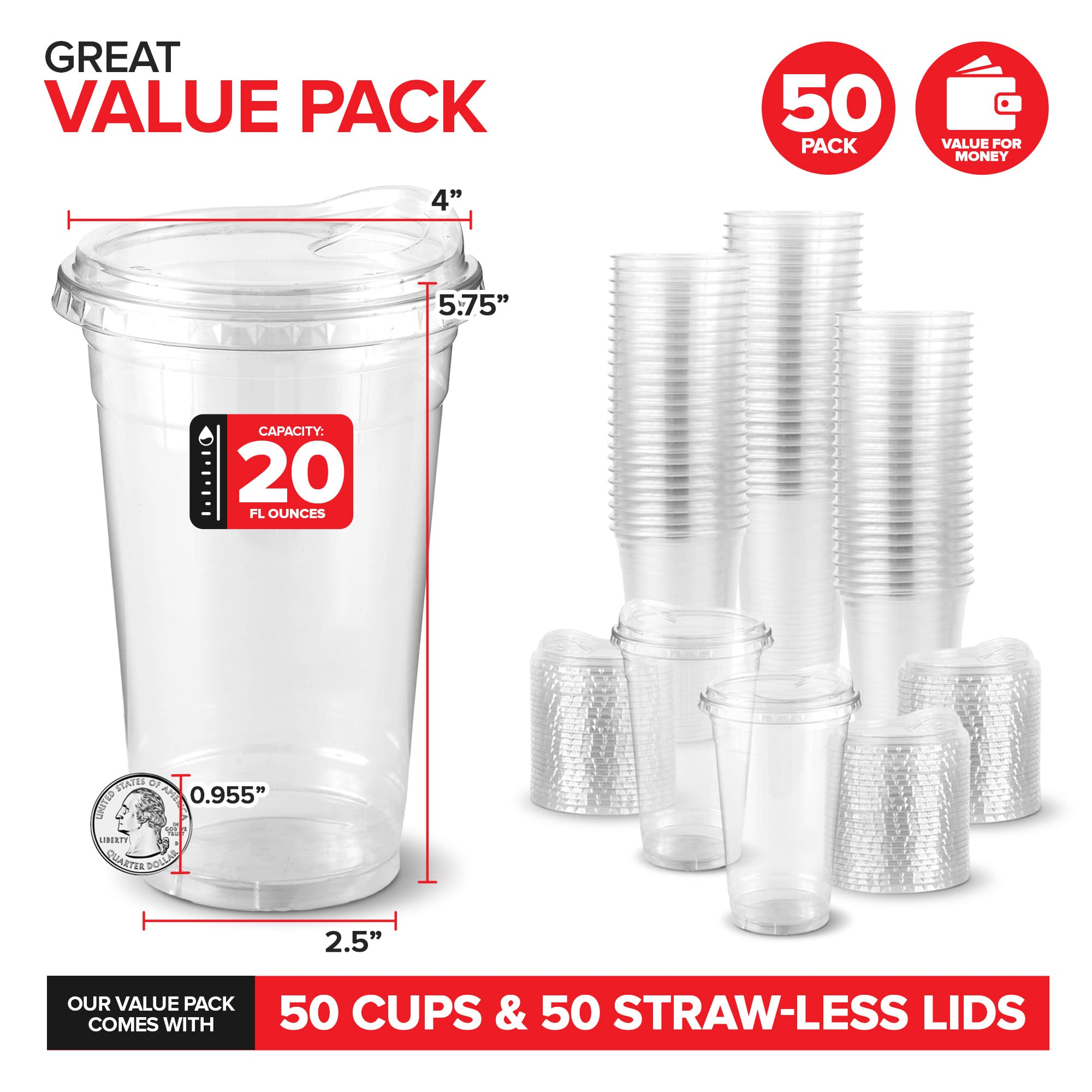 Foto 3 pulgar | Vasos De Plástico Stock Your Home De 20 Onzas Con Tapa, 50 Unidades, Transparentes - Venta Internacional.