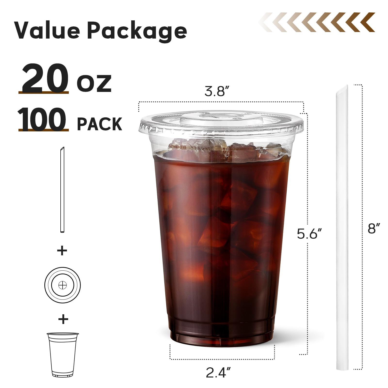 Foto 3 pulgar | Vasos De Plástico Desechables Aozita  20 Oz (600 Ml)  Paquete De 100 Con Tapas - Venta Internacional.