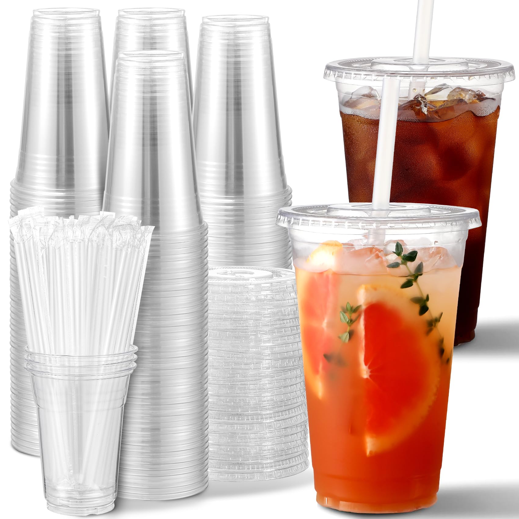 Foto 1 | Vasos De Plástico Aozita  24 Onzas  Transparentes  Con Tapas Y Pajitas  Paquete De 100 - Venta Internacional.