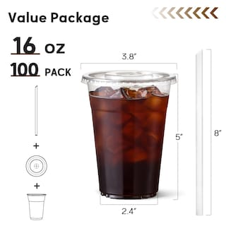 Foto 2 | Vasos De Plástico Aozita De 16 Onzas Con Tapas Y Pajitas Paquete De 100 - Venta Internacional.