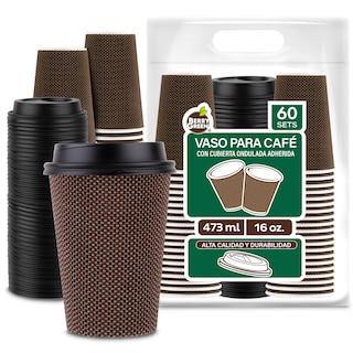 Foto 1 | Berry Green Vasos Corrugados Para Café 16oz Con Tapa 60pzs Biodegradables Resistentes Y Sin Derrames