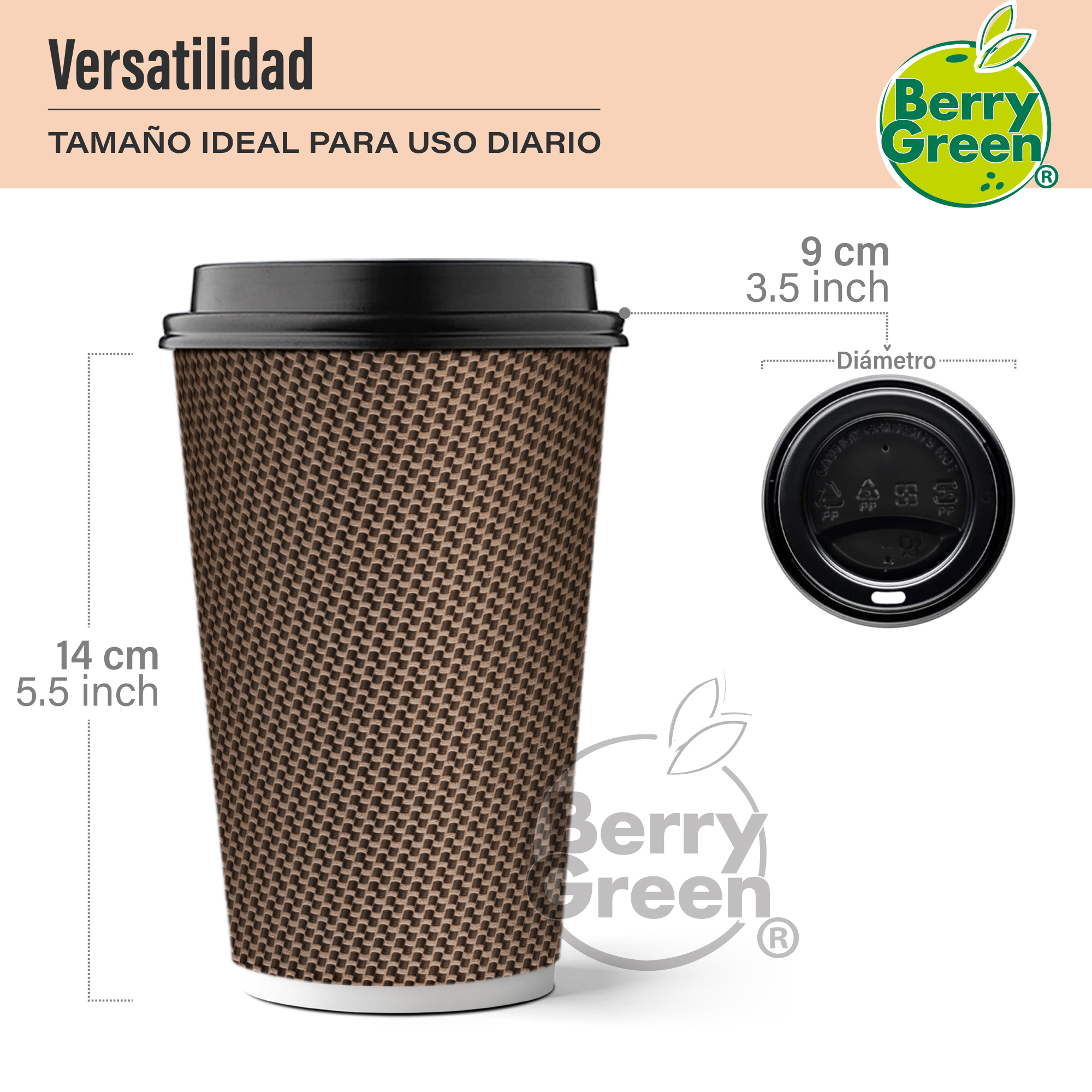 Foto 2 | Berry Green Vasos Corrugados Para Café 16oz Con Tapa  60pzs  Biodegradables  Resistentes Y Sin Derrames