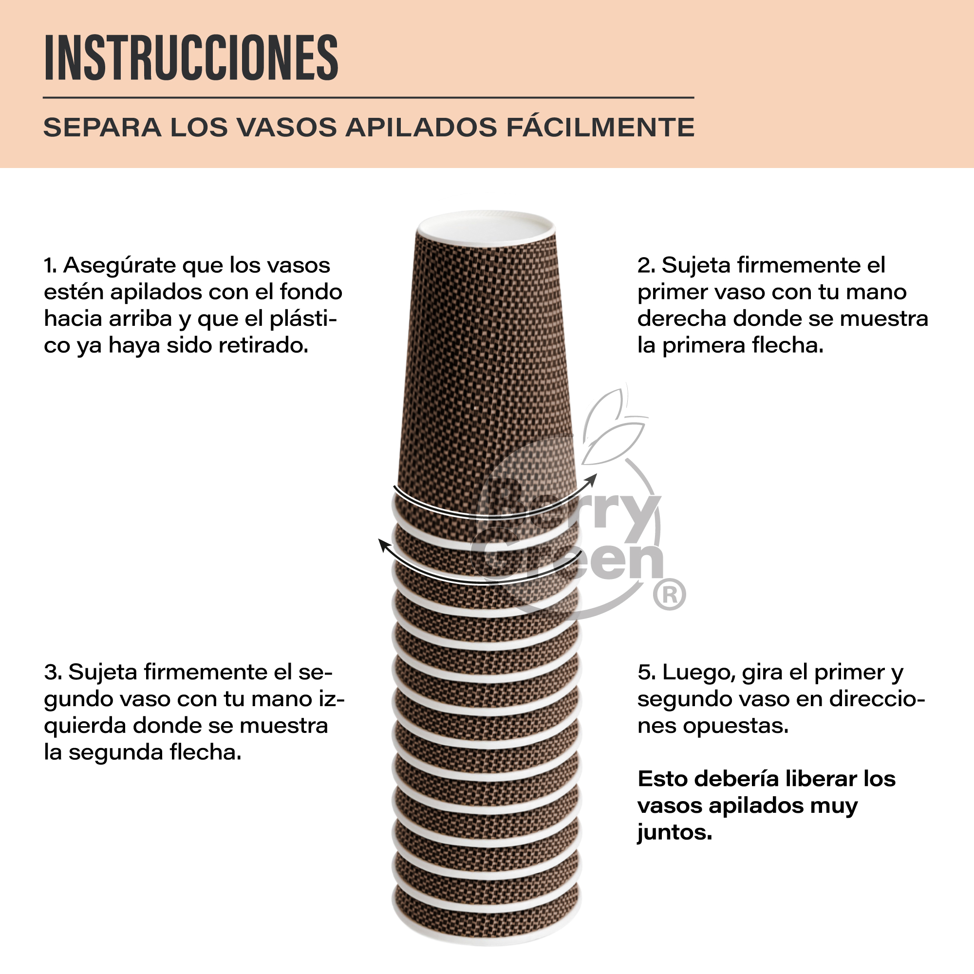 Foto 4 pulgar | Berry Green Vasos Corrugados Para Café 16oz Con Tapa  60pzs  Biodegradables  Resistentes Y Sin Derrames