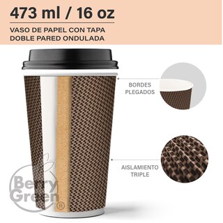 Foto 4 | Berry Green Vasos Corrugados Para Café 16oz Con Tapa 60pzs Biodegradables Resistentes Y Sin Derrames