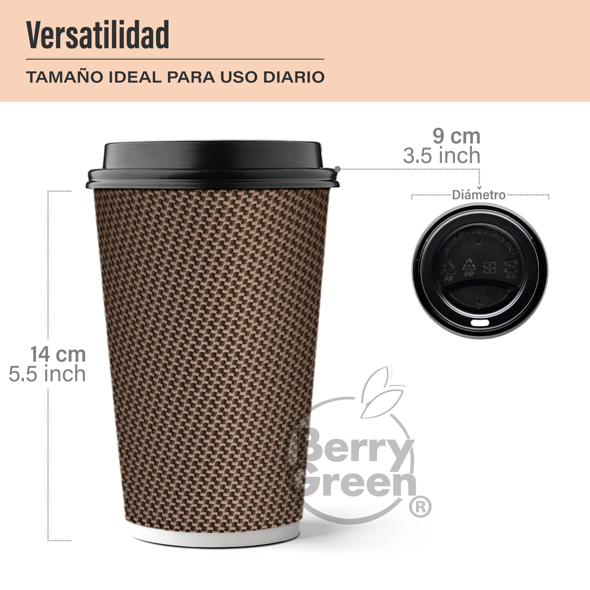 Foto 7 | Berry Green Vasos Corrugados Para Café 16oz Con Tapa  60pzs  Biodegradables  Resistentes Y Sin Derrames