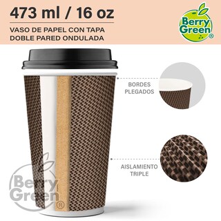 Foto 8 | Berry Green Vasos Corrugados Para Café 16oz Con Tapa 60pzs Biodegradables Resistentes Y Sin Derrames