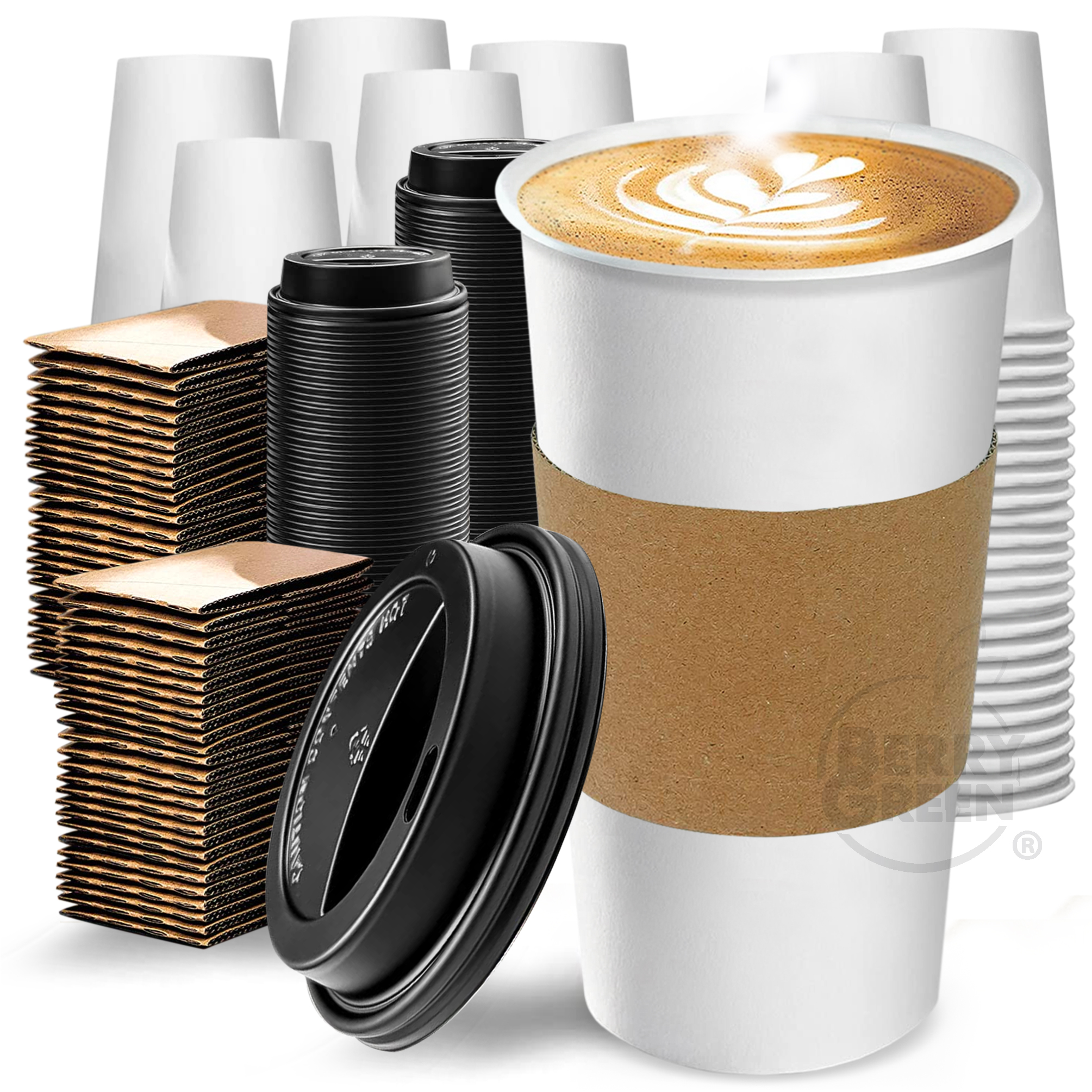 Foto 5 pulgar | Berry Green Paquete 50 Vasos Café 24 Oz Con Tapa Y Manga Protectora Resistentes Biodegradables Para Bebidas Calientes