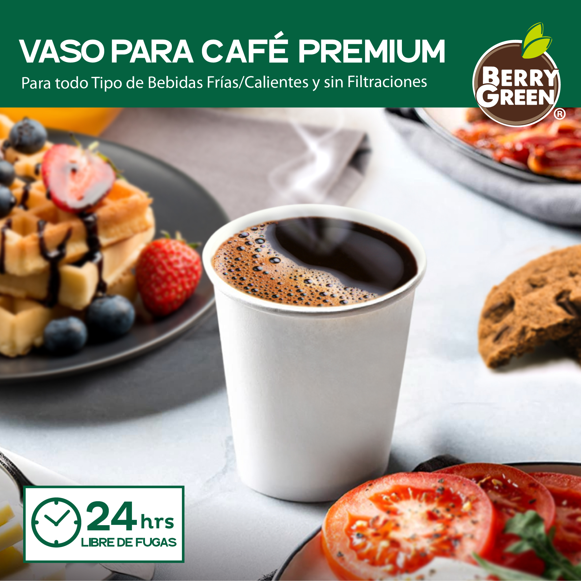 Foto 5 pulgar | Berry Green Paquete 50 Vasos Café 10 Oz Con Tapa Y Manga Protectora Resistentes Biodegradables Para Bebidas Calientes