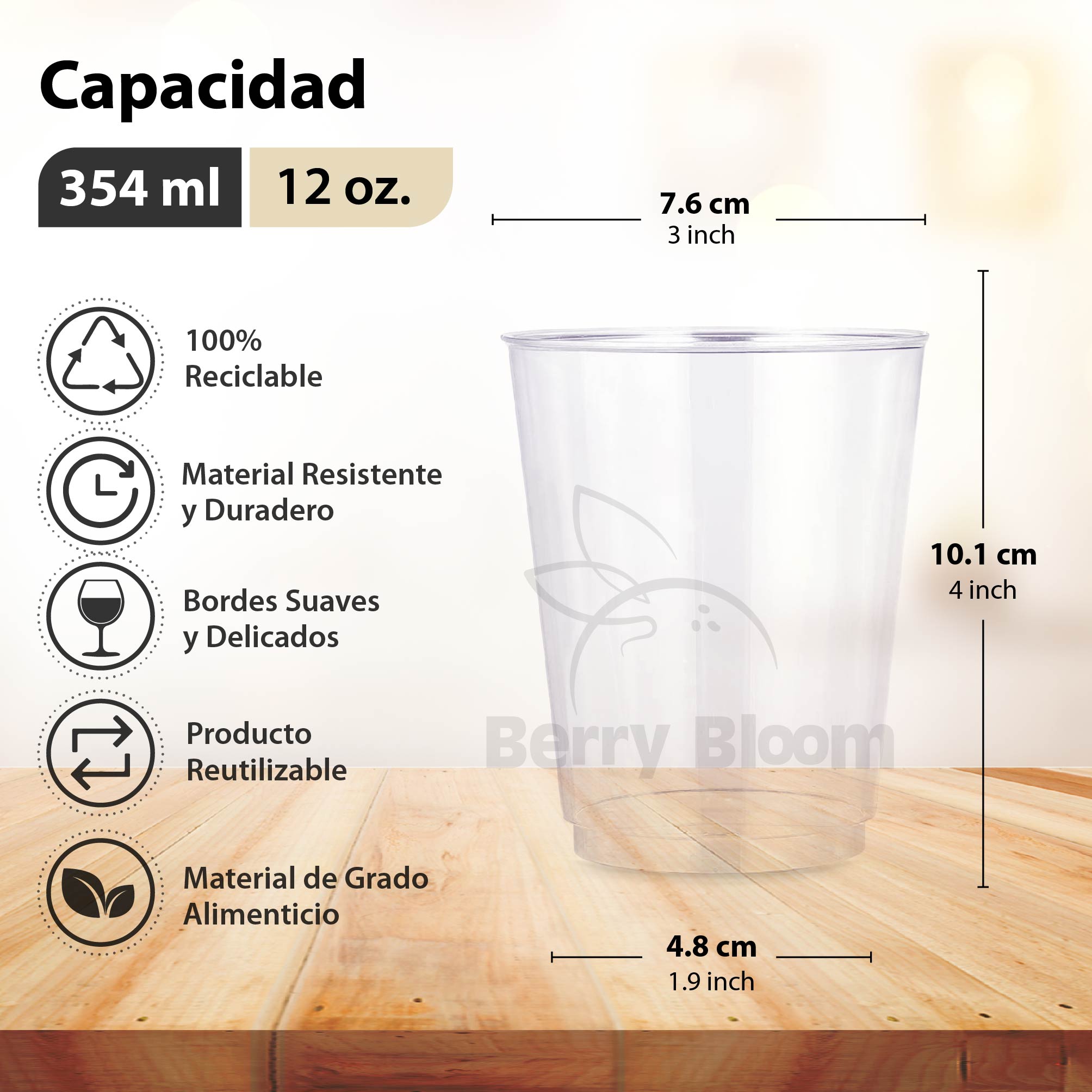 Foto 2 | Berry Hip 100 Copas Reutilizables Transparentes Vasos Elegantes Para Fiestas  Bodas  Postre  Cócteles  Vino (12 Onzas)