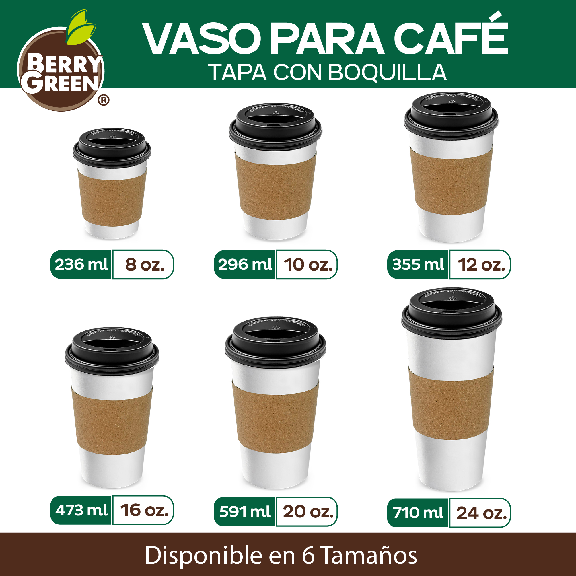 Foto 8 pulgar | Berry Green Paquete 50 Vasos Café 16 Oz Con Tapa Y Manga Protectora Resistentes Biodegradables Para Bebidas Calientes