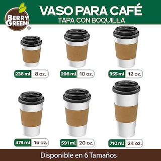 Foto 7 | Berry Green Paquete 50 Vasos Café 16 Oz Con Tapa Y Manga Protectora Resistentes Biodegradables Para Bebidas Calientes