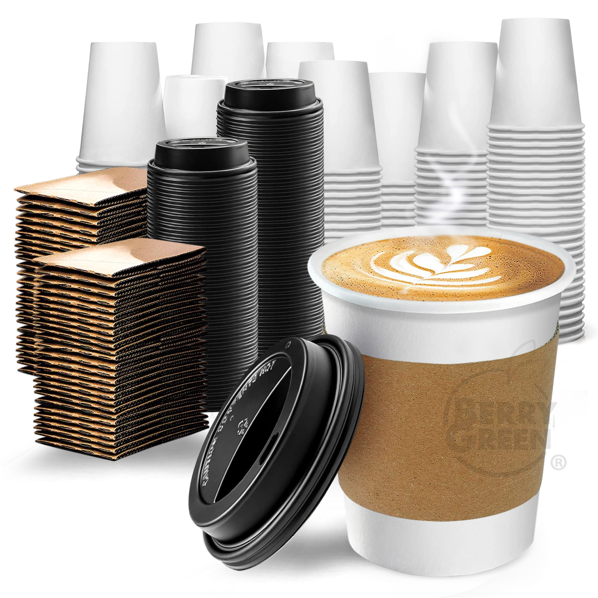 Foto 7 pulgar | Berry Green Paquete 50 Vasos Café 8 Oz Con Tapa Y Manga Protectora Resistentes Biodegradables Para Bebidas Calientes