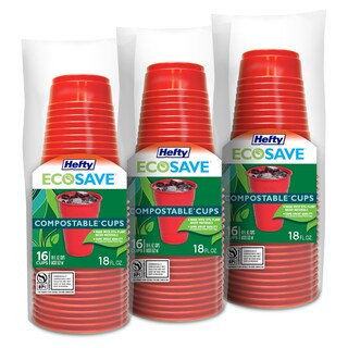 Foto 1 | Vasos De Fiesta Compostables Hefty Ecosave Rojos 540 Ml 16 Unidades X 3 - Venta Internacional.