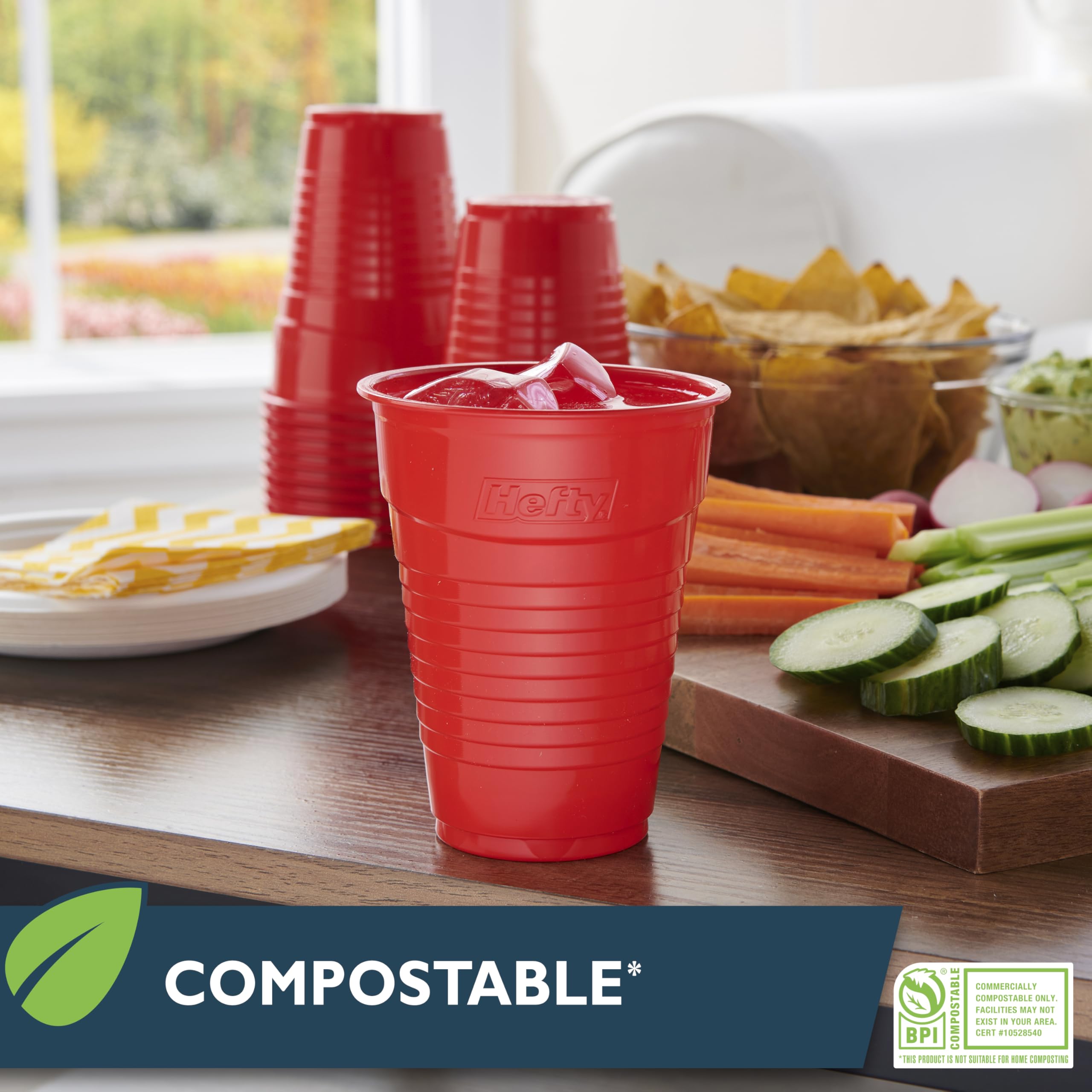 Foto 2 | Vasos De Fiesta Compostables Hefty Ecosave  Rojos  540 Ml  16 Unidades X 3 - Venta Internacional.