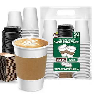 Foto 1 | Berry Green 50 Vasos Para Café 12 Oz (355 Ml) Con Tapa Y Manga Resistentes Antiderrames Y Biodegradables