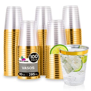 Foto 1 | Berry Hip 100 Vasos Reutilizables Con Borde Dorado Paquete Con 100 Piezas Copas Elegantes Para Fiestas (10 Oz)