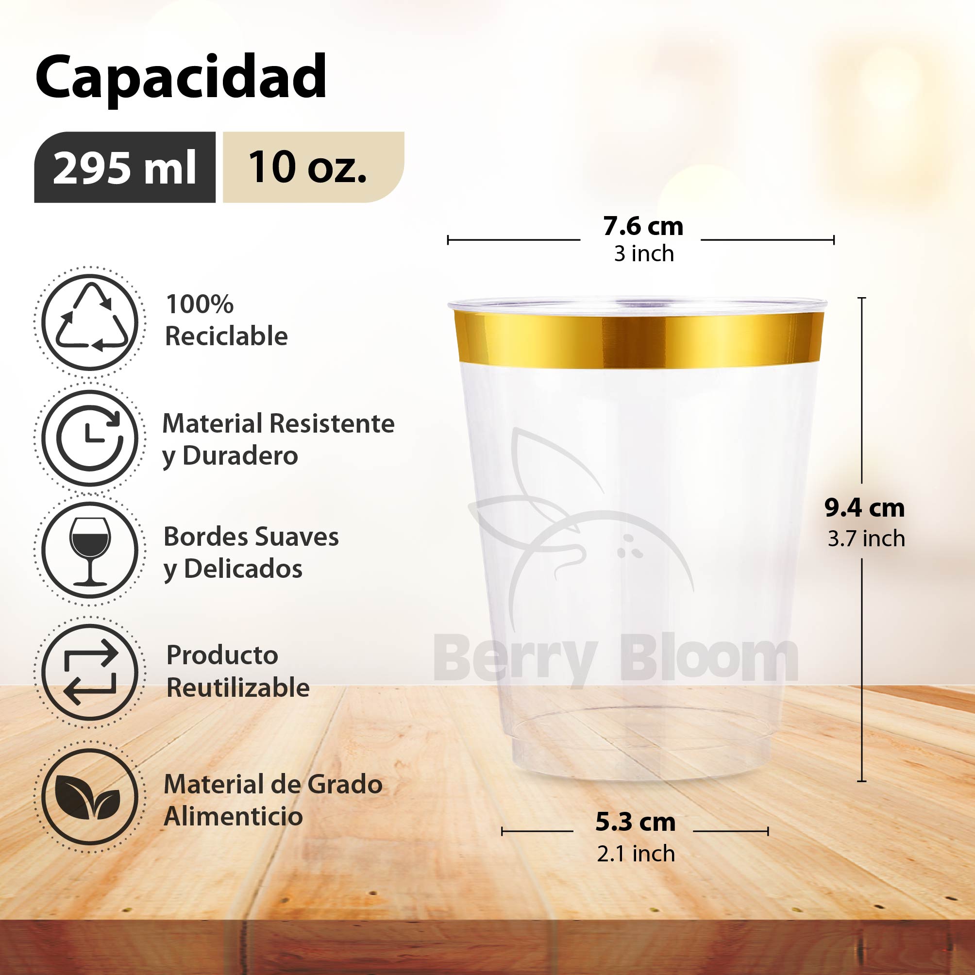 Foto 3 pulgar | Berry Hip 100 Vasos Reutilizables Con Borde Dorado Paquete Con 100 Piezas  Copas Elegantes Para Fiestas (10 Oz)