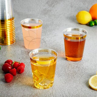 Foto 3 | Berry Hip 100 Vasos Reutilizables Con Borde Dorado Paquete Con 100 Piezas Copas Elegantes Para Fiestas (10 Oz)