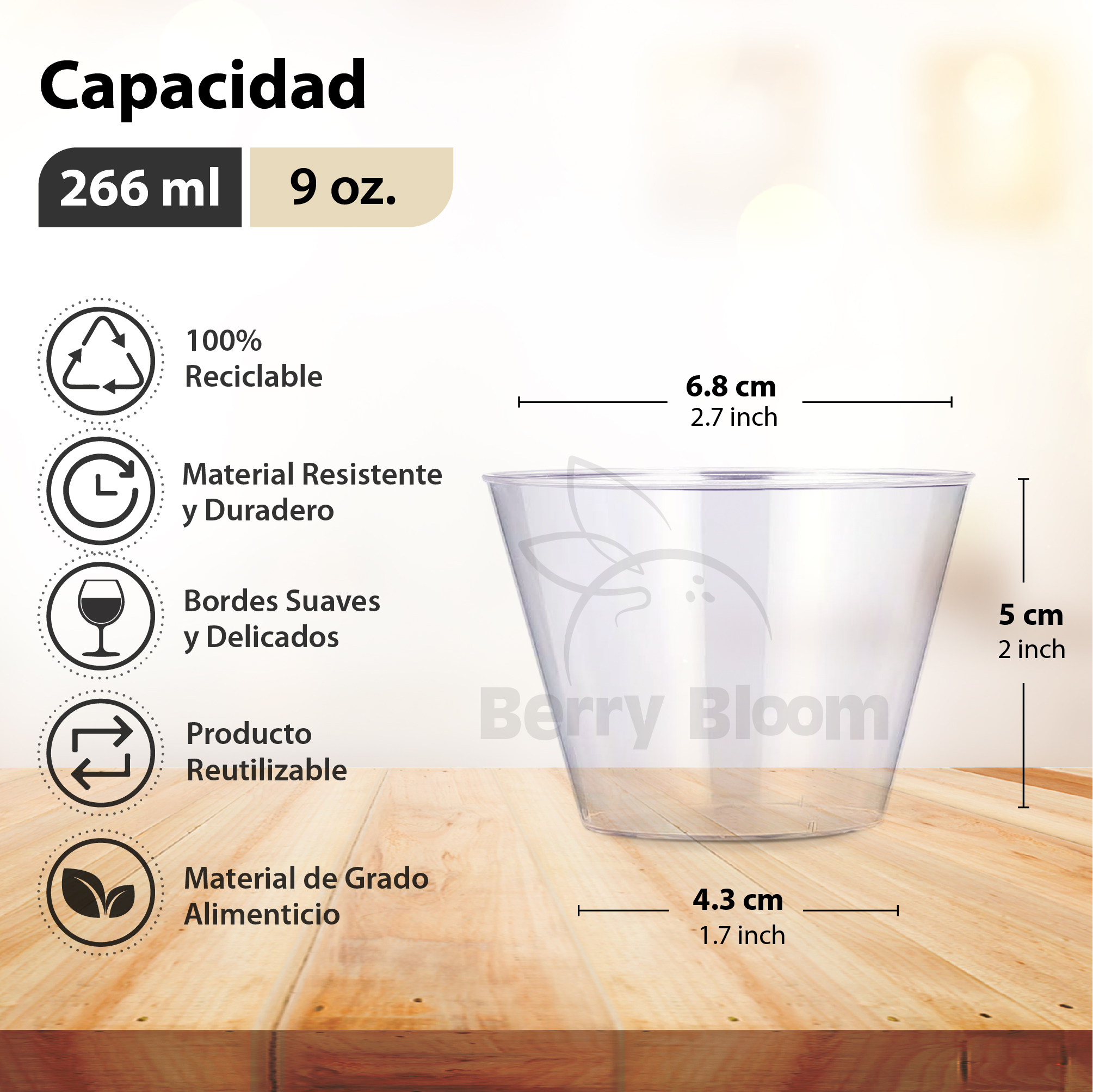 Foto 3 pulgar | Berry Hip 100 Copas De Plástico Premium Resistentes Transparentes  Vasos Elegantes Para Fiestas  Postre  Cóctel