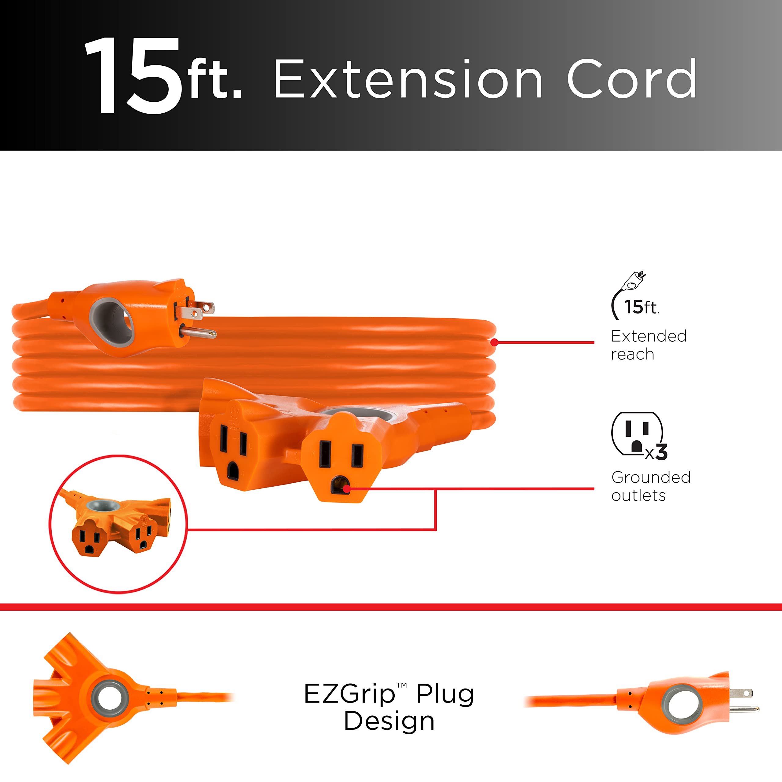 Foto 3 pulgar | Cable de Extensión Philips Ezgrip Sps3233o/37 15 Pies 16 Awg Naranja - Venta Internacional