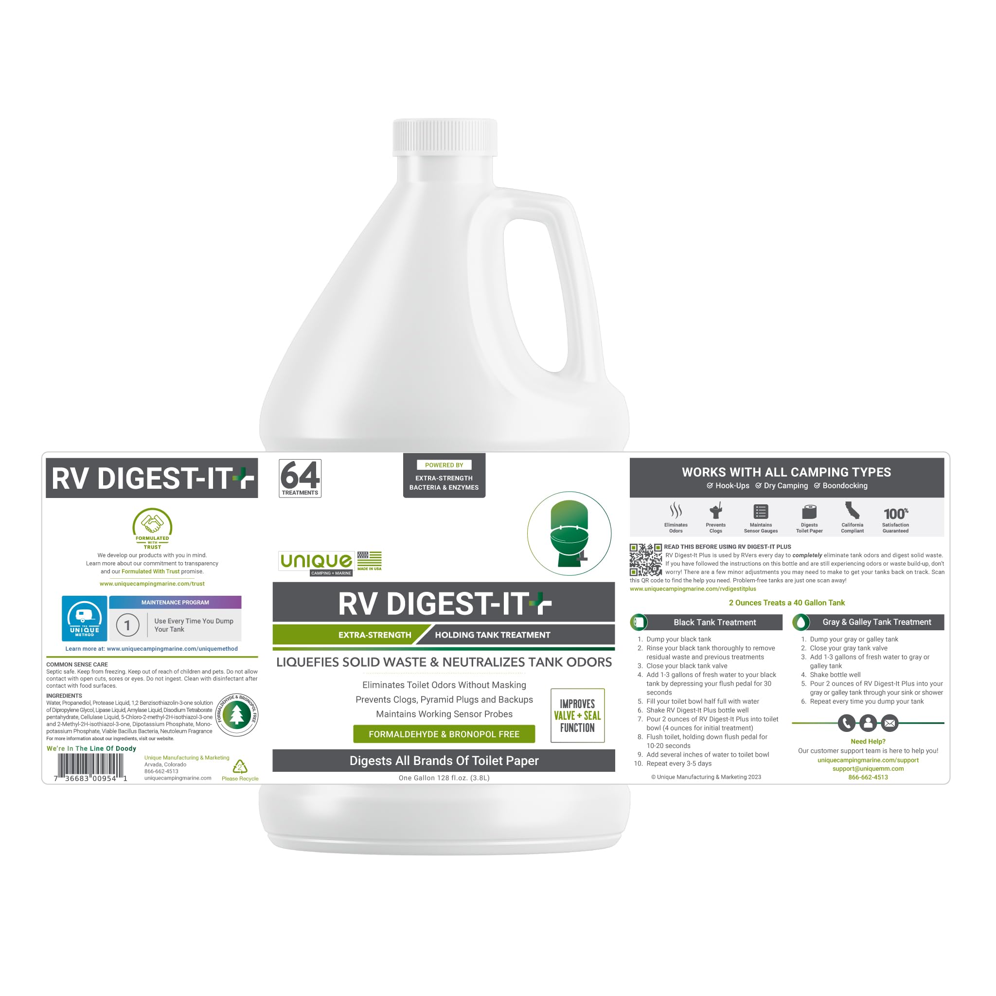 Foto 2 | Tratamiento De Inodoro Rv Unique Rv Digest-it+ Extra Fuerte, 3,8 L - Venta Internacional.