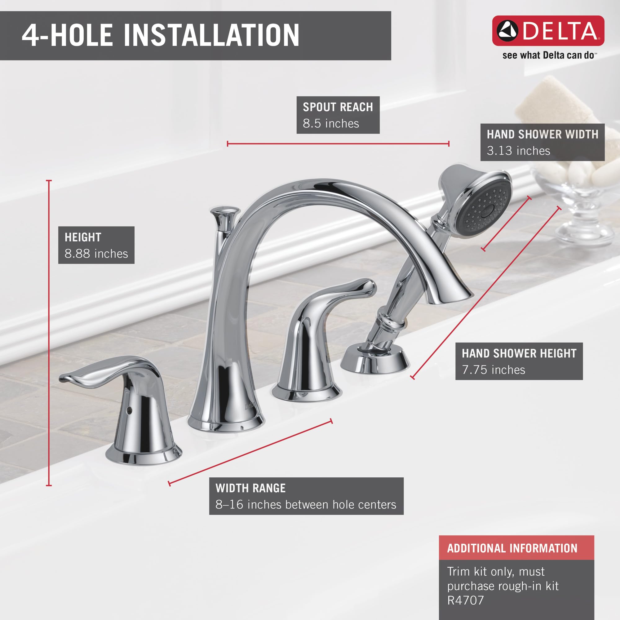 Foto 4 pulgar | Grifo Delta Lahara T4738 Roman Para Bañera Con Ducha De Mano, Cromado - Venta Internacional.