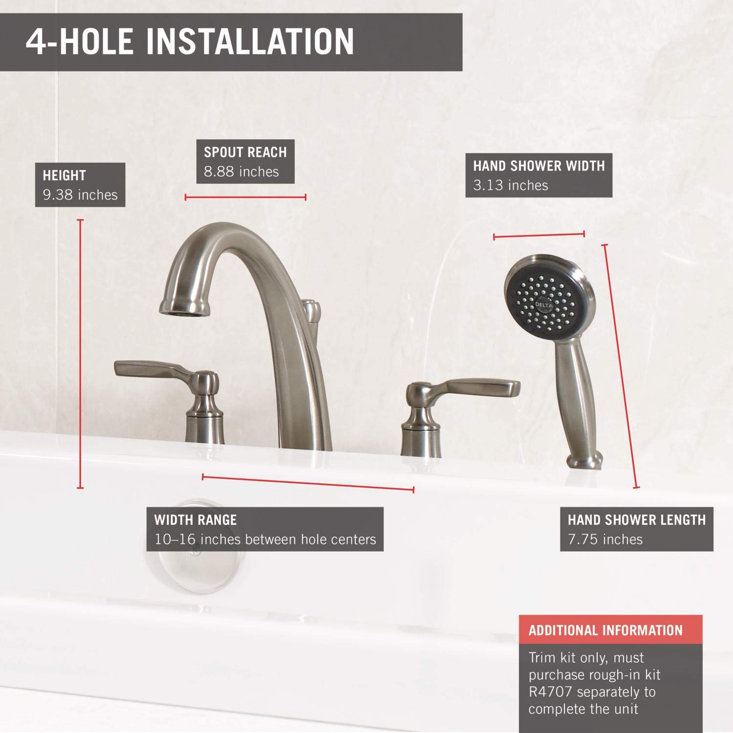 Foto 3 | Grifo Romano Para Bañera Delta Faucet T4732-ss Woodhurst Stainless - Venta Internacional.