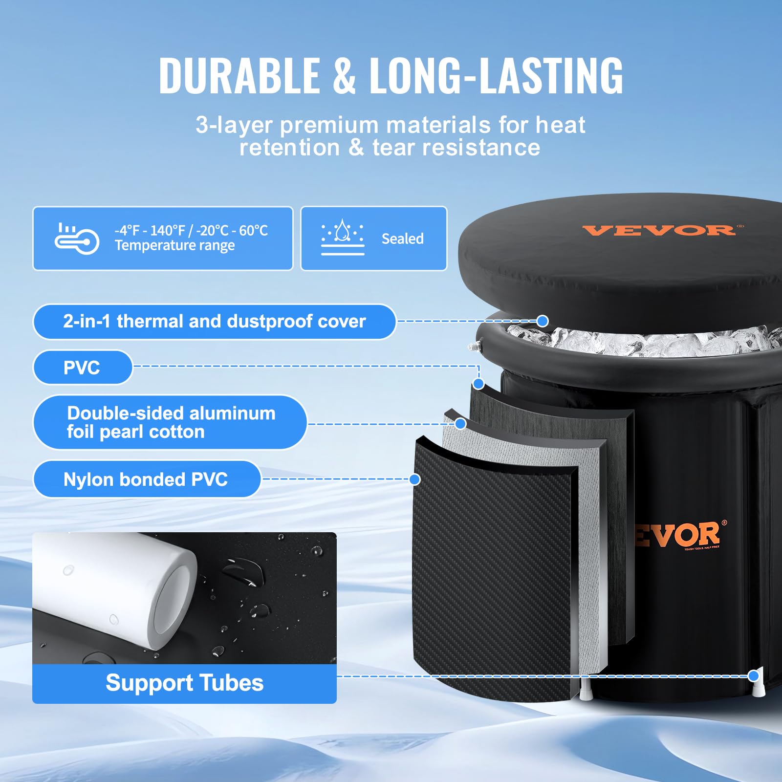 Foto 3 | Bañera De Hielo Vevor Cold Water Therapy Plunge 340 L Con Funda - Venta Internacional.