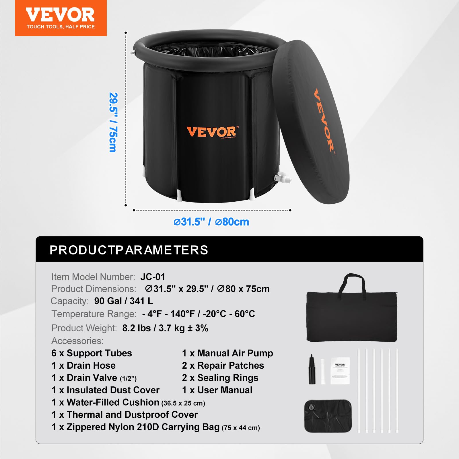 Foto 7 | Bañera De Hielo Vevor Cold Water Therapy Plunge 340 L Con Funda - Venta Internacional.