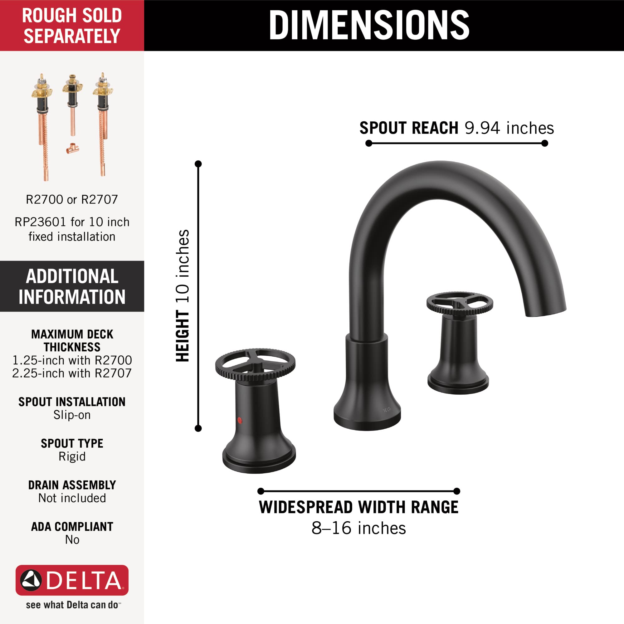 Foto 4 pulgar | Grifo Romano Para Bañera Delta Trinsic Matte Black T2758-bl - Venta Internacional.