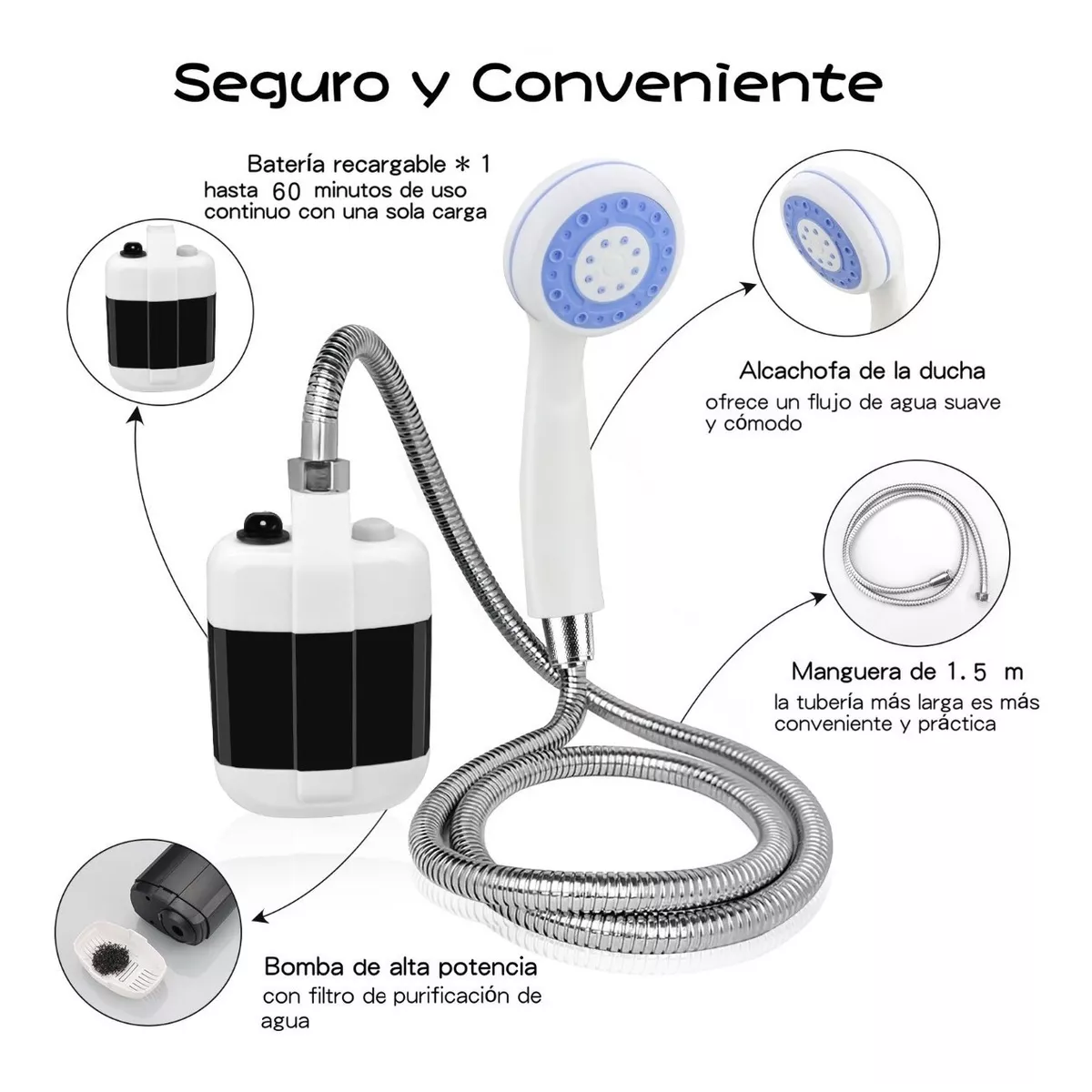 Foto 3 pulgar | Ducha Regadera Portátil De Camping Recargable Al Aire Libre Eo Safe Imports Esi-9212 Blanco