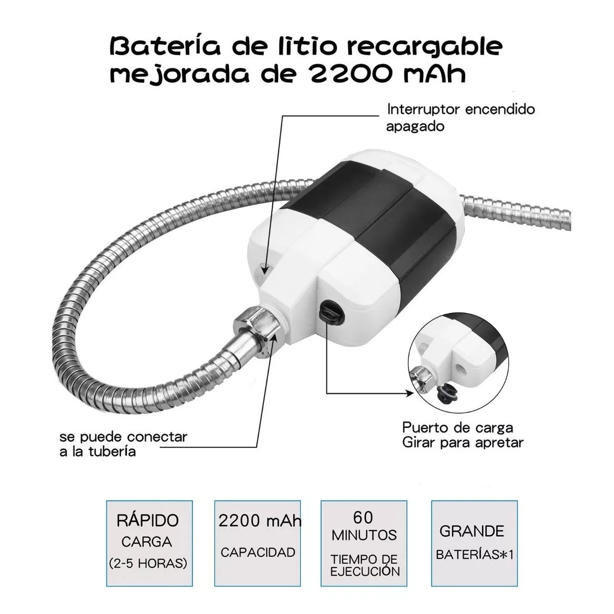 Foto 4 pulgar | Ducha Regadera Portátil De Camping Recargable Al Aire Libre Eo Safe Imports Esi-9212 Blanco