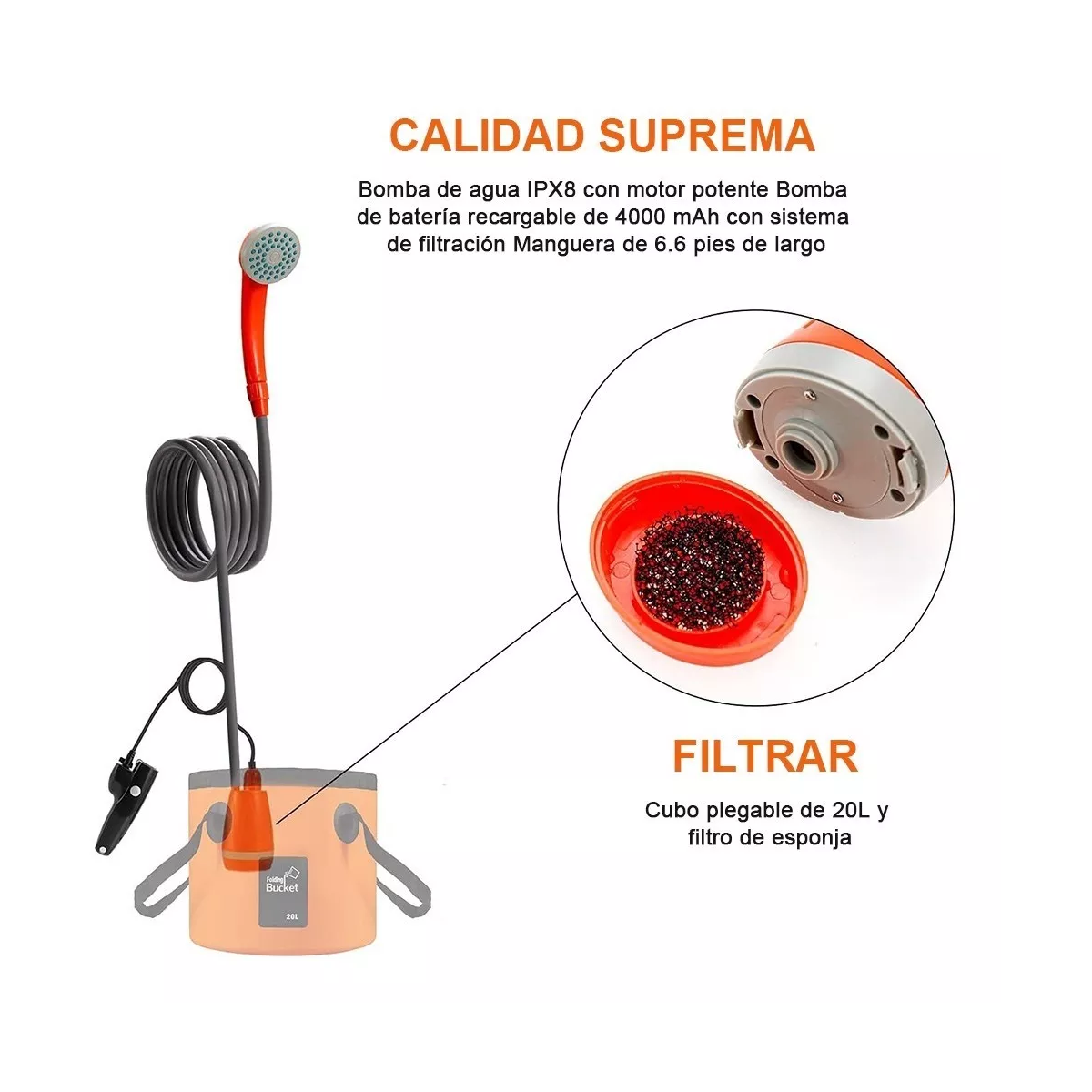 Foto 2 | Ducha Portátil Recargable Para Exteriores Eo Safe Imports Esi-9208 Naranja