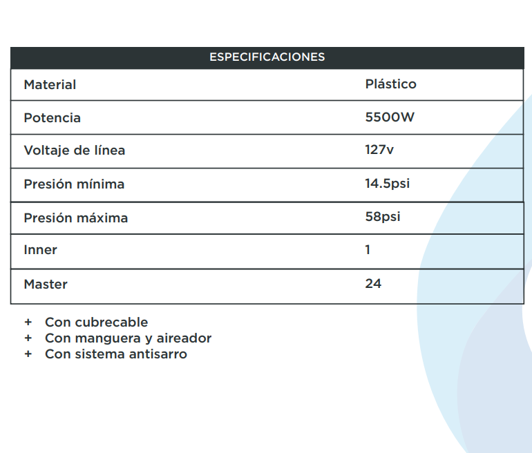 Foto 5 | Regadera Eléctrica Meer-CNX RSE301 Blanca 3 Temperaturas 5500w + Accesorios