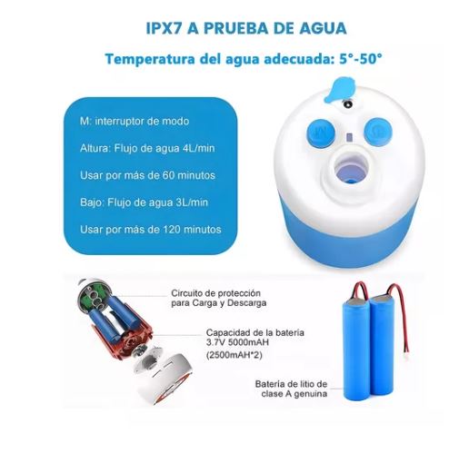 Foto 5 pulgar | Regadera Eléctrica Portátil Recargable Para Camping