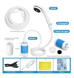 Foto 4 | Regadera Portátil Ducha Campismo Recargable 5000mah, Blanco