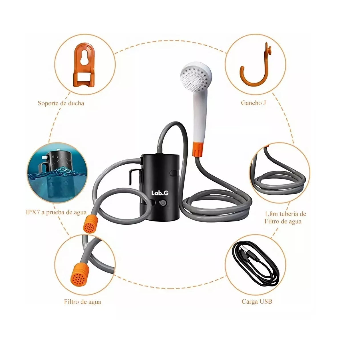 Foto 3 pulgar | Ducha Portátil Eléctrica Recargable Con Bomba Lab.g Para Camping Negro/blanco/naranja