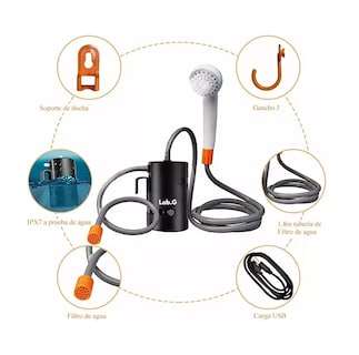 Foto 2 | Ducha Portátil Eléctrica Recargable Con Bomba Lab.g Para Camping Negro/blanco/naranja